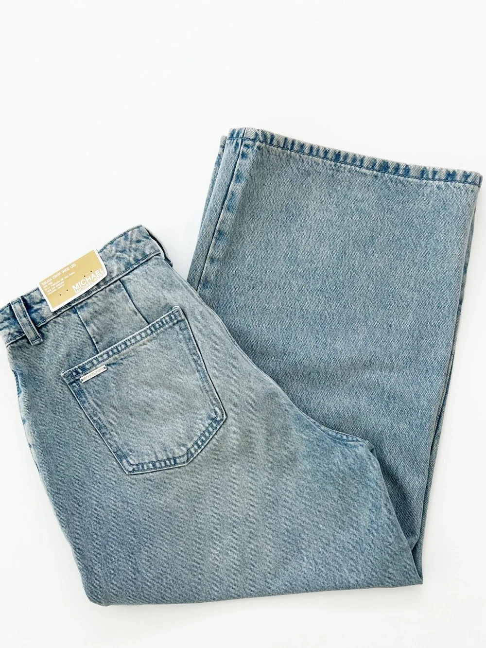 Michael Kors Selma Crop High Rise Wide Leg Jeans Stone Wash 12 NWT